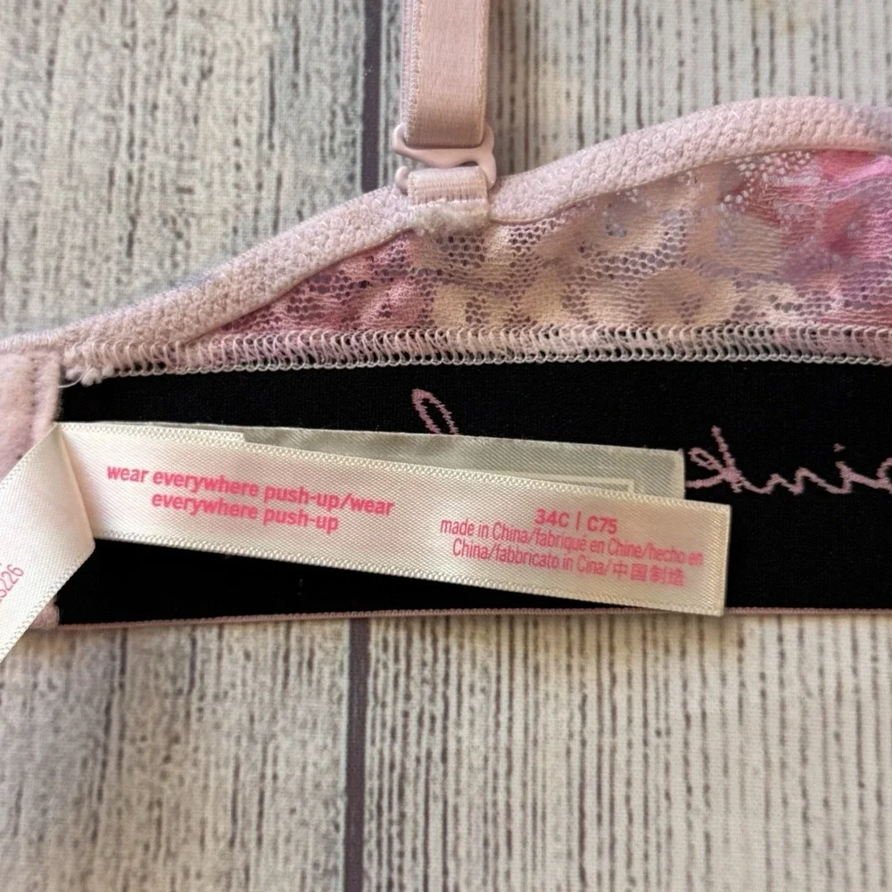 Victoria's Secret PINK Wear Everywhere Push Up Bra 34C Pink Floral Lace